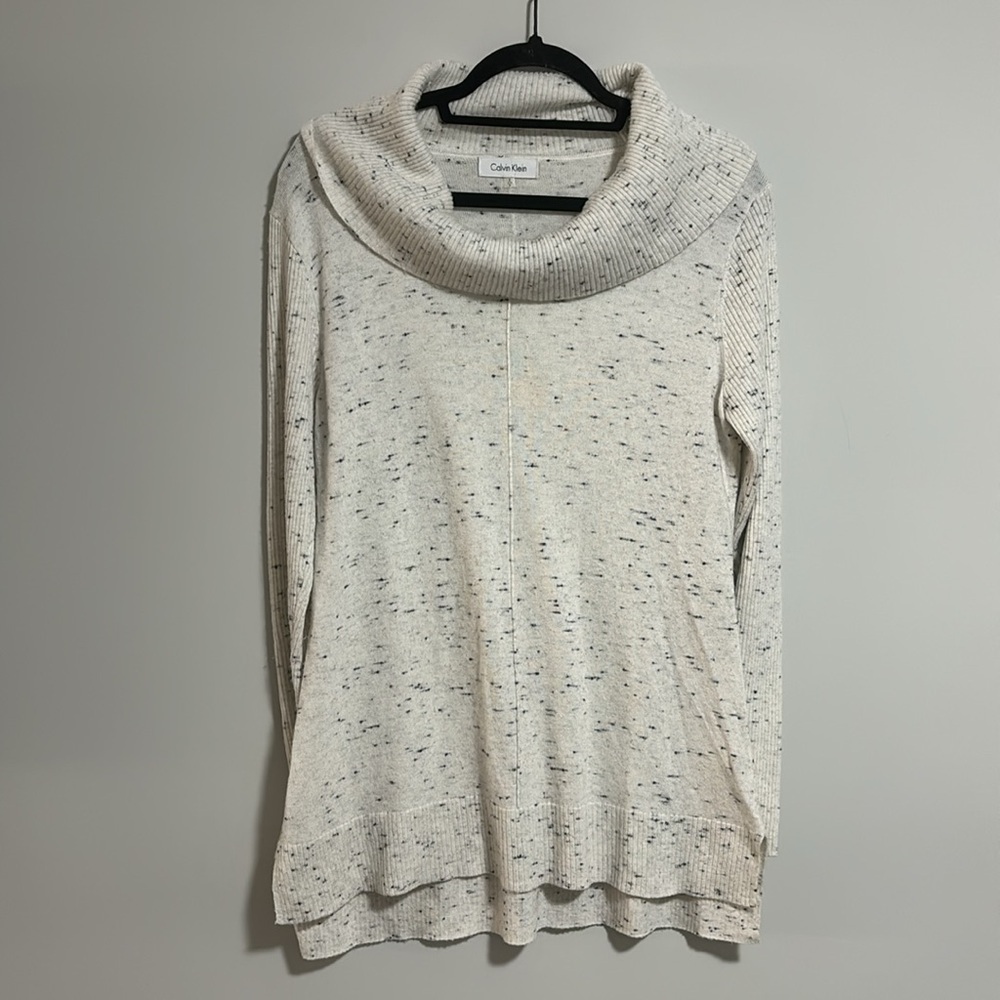 Calvin Klein Cowl Neck Long Sleeve Sweater Size Small Off-White with Grey Specks